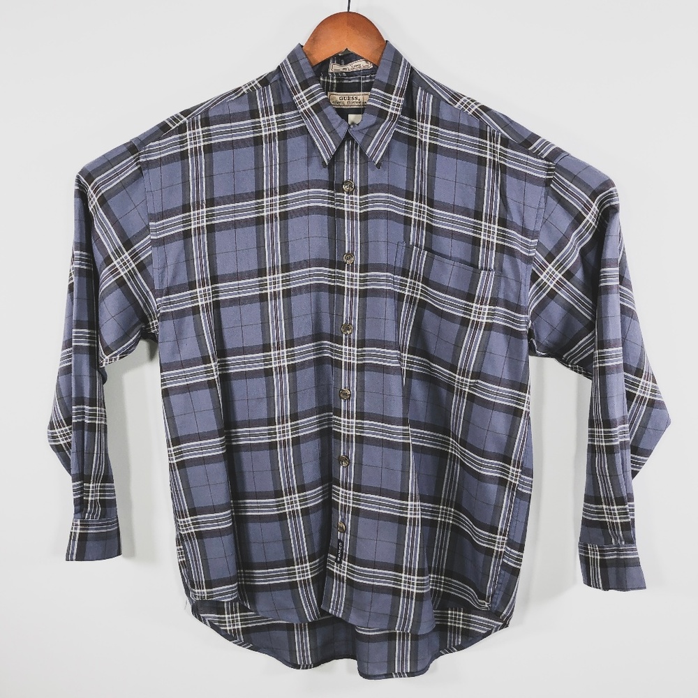 VTG Guess Classic Sportswear Blue Plaid Shirt M